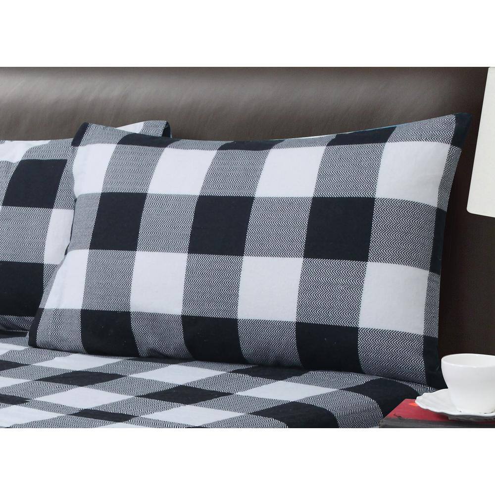 Harper Lane Ebony Plaid 2-Piece Microfiber White Pillowcase Pair