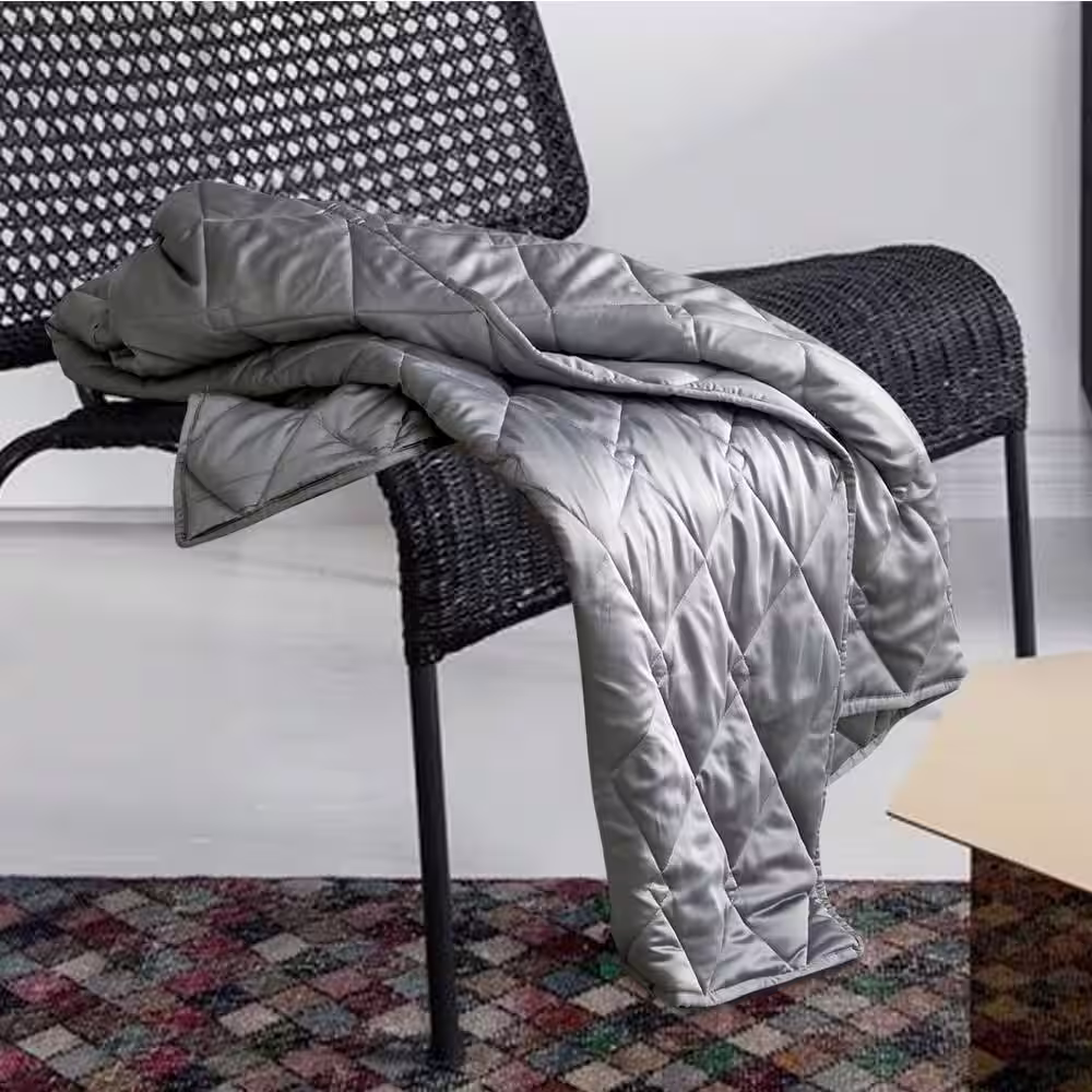 None Grey 50 in. x 60 in. x 10 lbs. Weighted Throw Blanket
