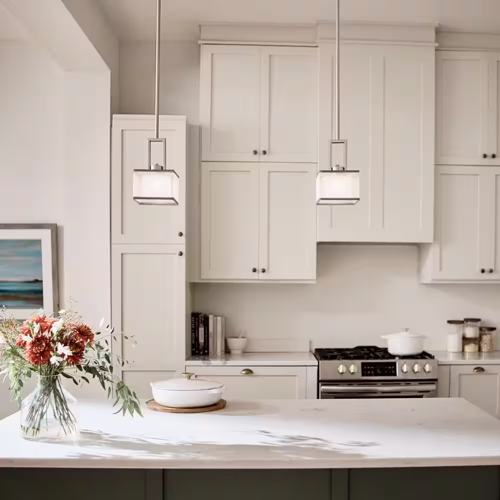 KICHLER Kailey 1-Light Brushed Nickel Transitional Shaded Kitchen Mini Pendant Hanging Light with Organza Shade