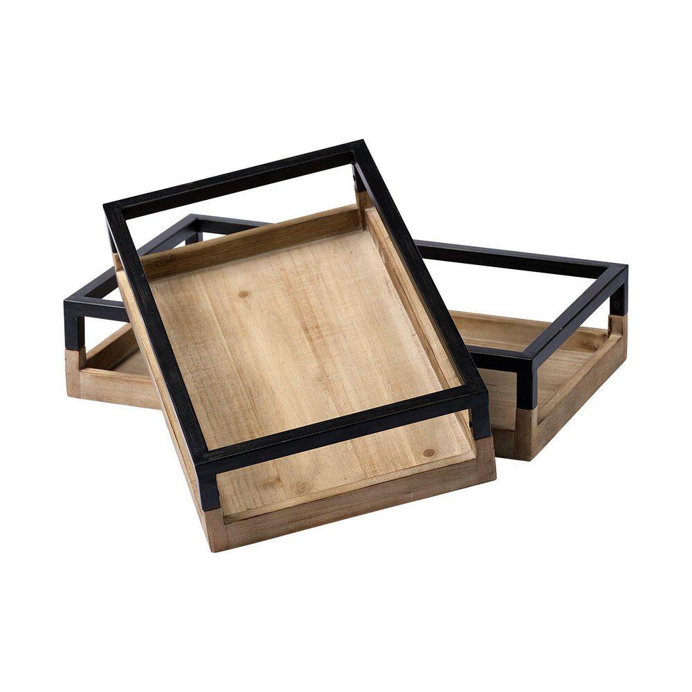 Mercana Ross Natural Solid Wood with Black Iron Nesting Trays (Set of 2)