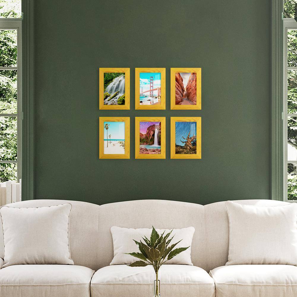 None Woodgrain 5 in. x 7 in. Sunflower Yellow Picture Frame (Set of 6)