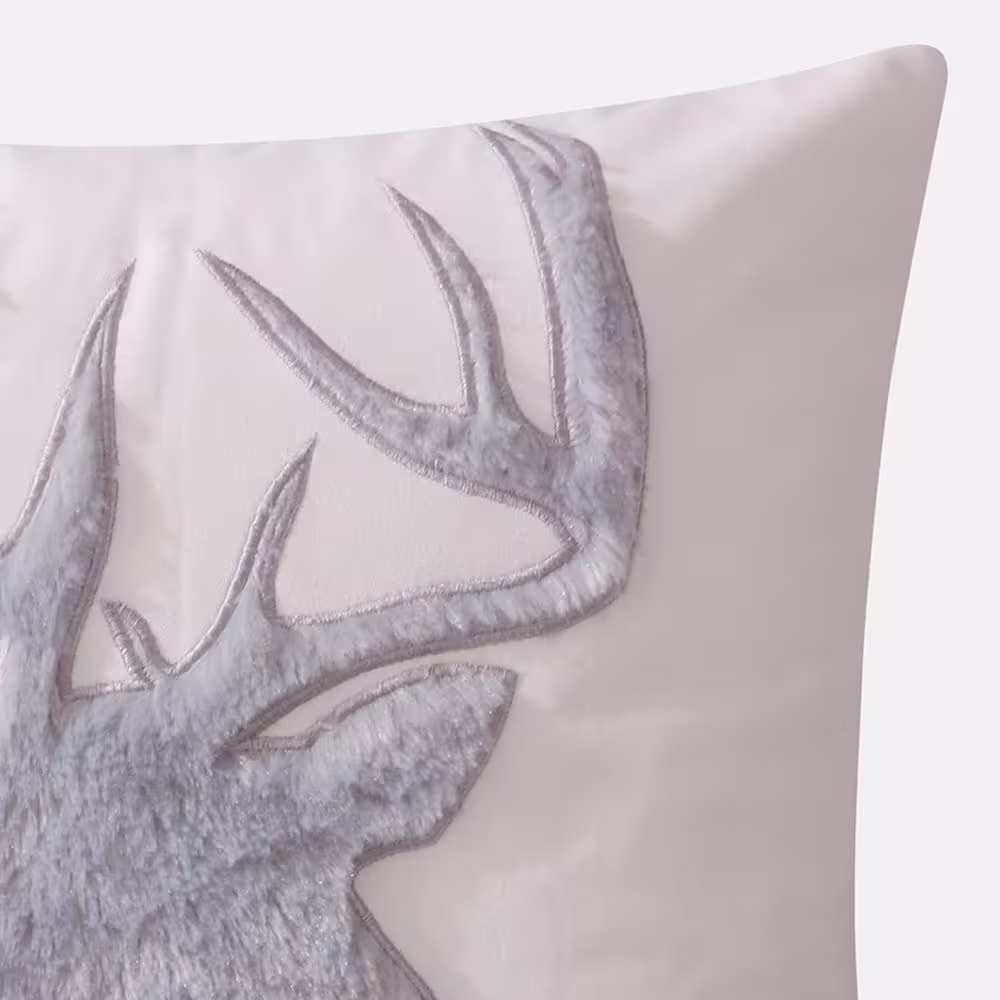 LEVTEX HOME Camden White, Grey Faux Fur Moose Silhouette 18 in. x 18 in. Throw Pillow