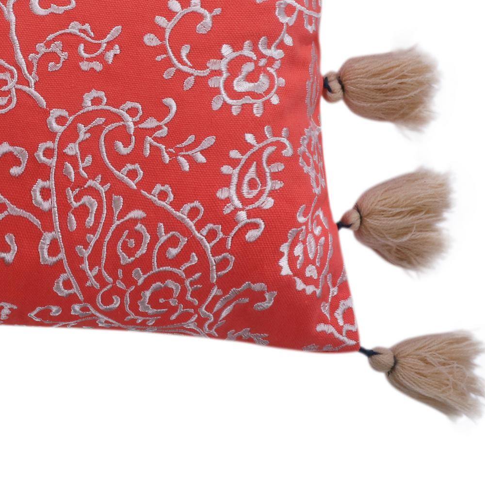 None Baystreet Coral, White Embroidered Paisley 14 in. x 18 in. Throw Pillow