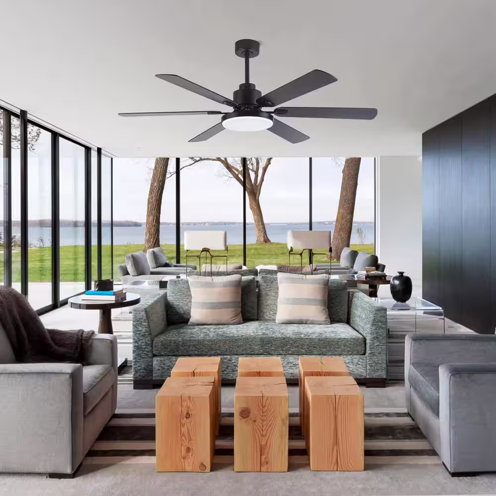 Flint Garden 60 in. Indoor Color Changing Integrated LED Matte Black 6-Blade Ceiling Fan with Light Kit, DC Motor and Remote