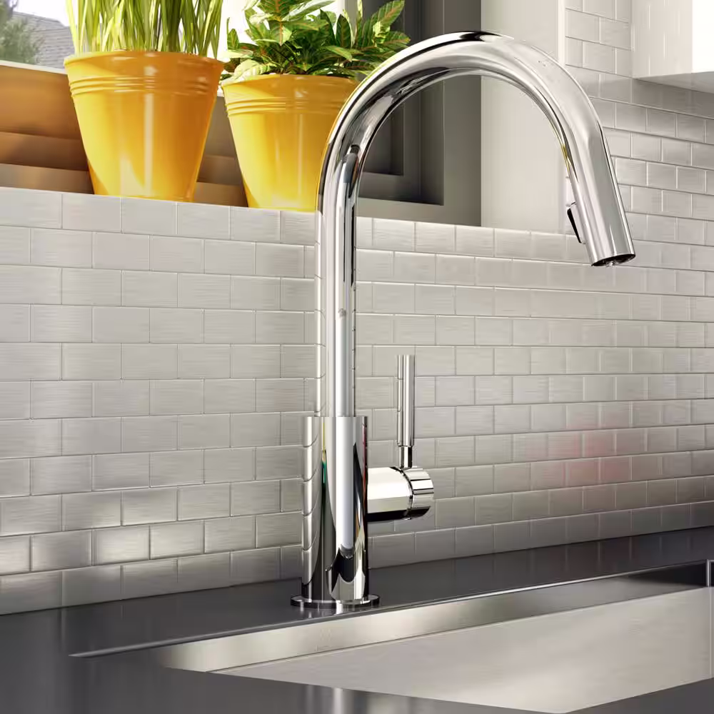 None Take Home Sample Brick Stainless 4 in. x 4 in. Metal Peel and Stick Wall Mosaic Tile 0.11 sq. ft. Each