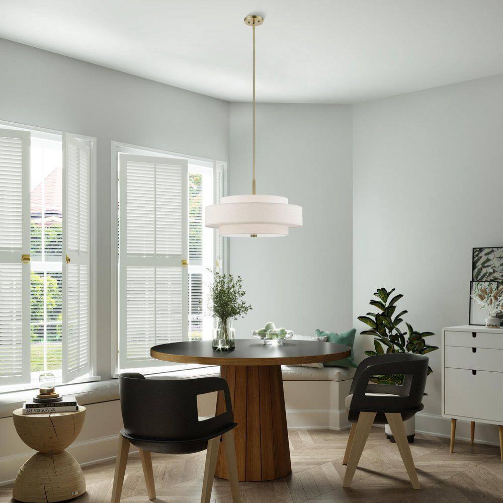 Livex Lighting Monroe 5-Light Antique Brass Pendant Chandelier with Oatmeal Fabric Shade