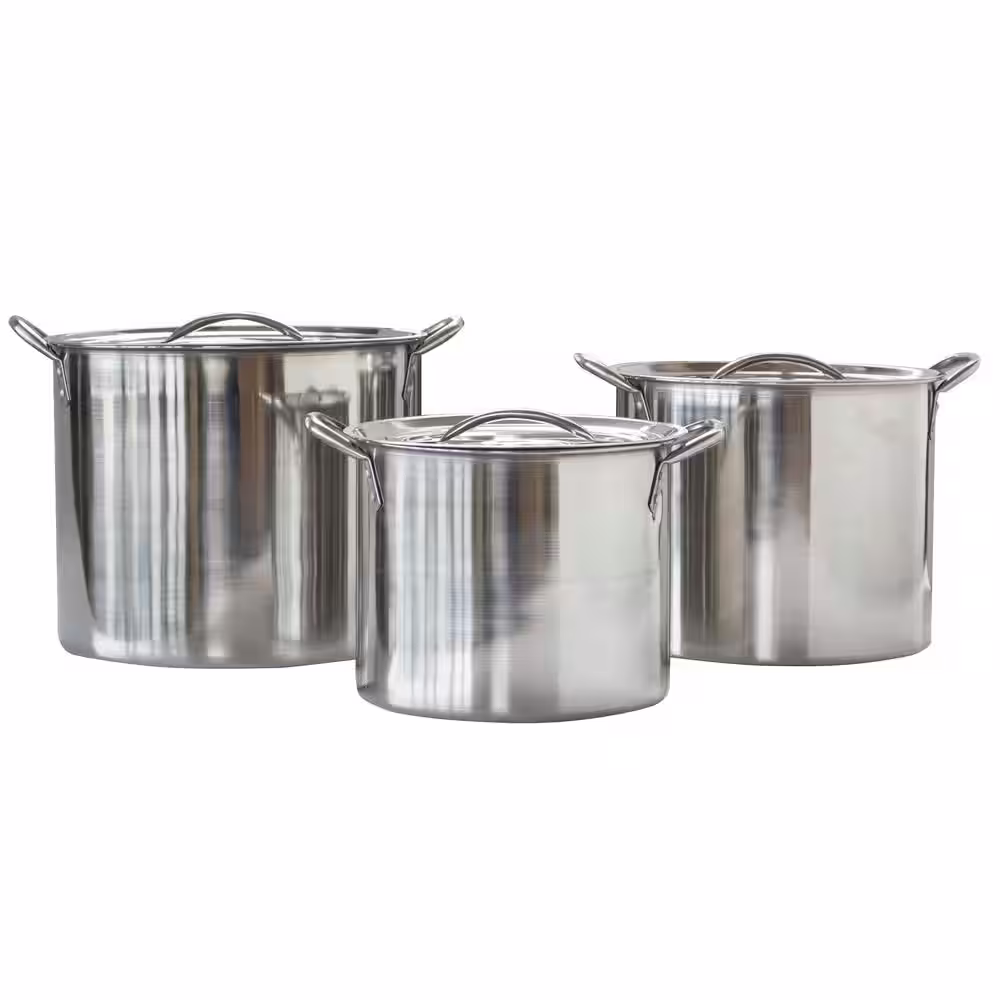 AmeriHome 3-Piece Stainless Steel Stock Pot Set