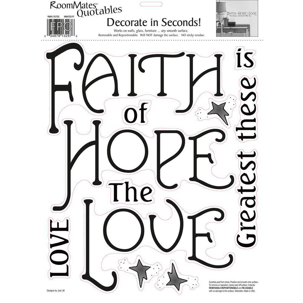 RoomMates 33 in. x 5 in. Faith, Hope and Love Peel and Stick Quotable Wall Decal