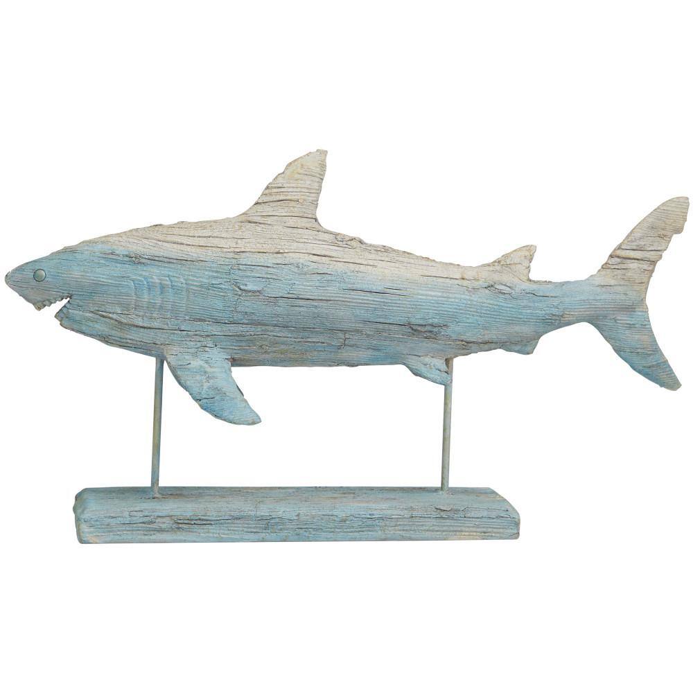 Litton Lane Light Blue Polystone Textured Ombre Shark Sculpture with Stand