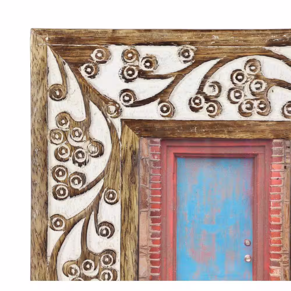 Litton Lane 4 in. x 6 in. Rectangular Carved Wood Antique Floral Picture Frame with Whitewash Finish