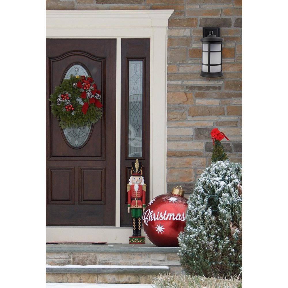 SOLUS 15.25 in. x 7.4 in. Black LED Round Composite Outdoor Wall Lantern Sconce with 4000K LED Lamp with Frost Acrylic Lens