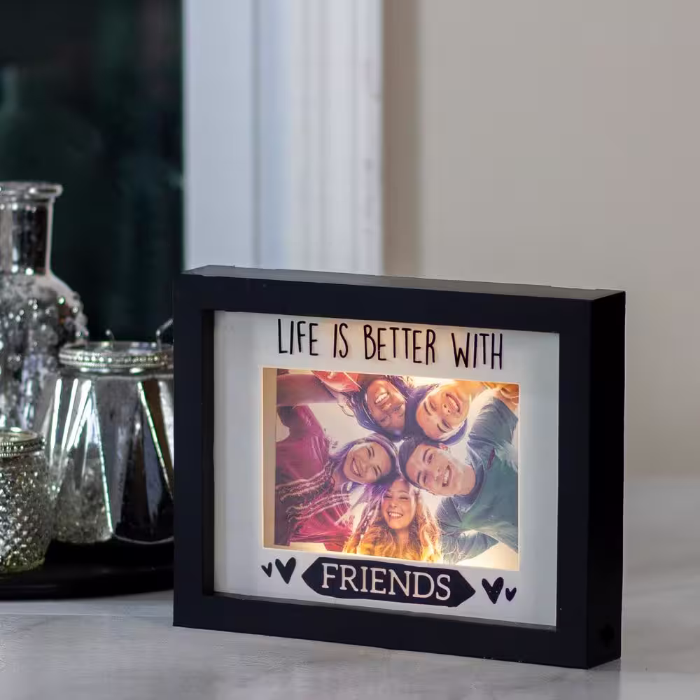 Northlight 4 in. x 6 in. Black LED Lighted Life Is Better With Friends Matted Picture Frame (for All Occasions, New Year's, etc.)