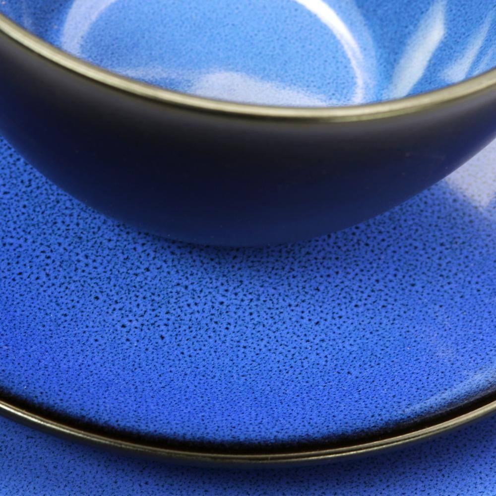 Gibson Soho Lounge 16-Piece Contemporary Blue Ceramic Stone Dinnerware Set (Service for 4)