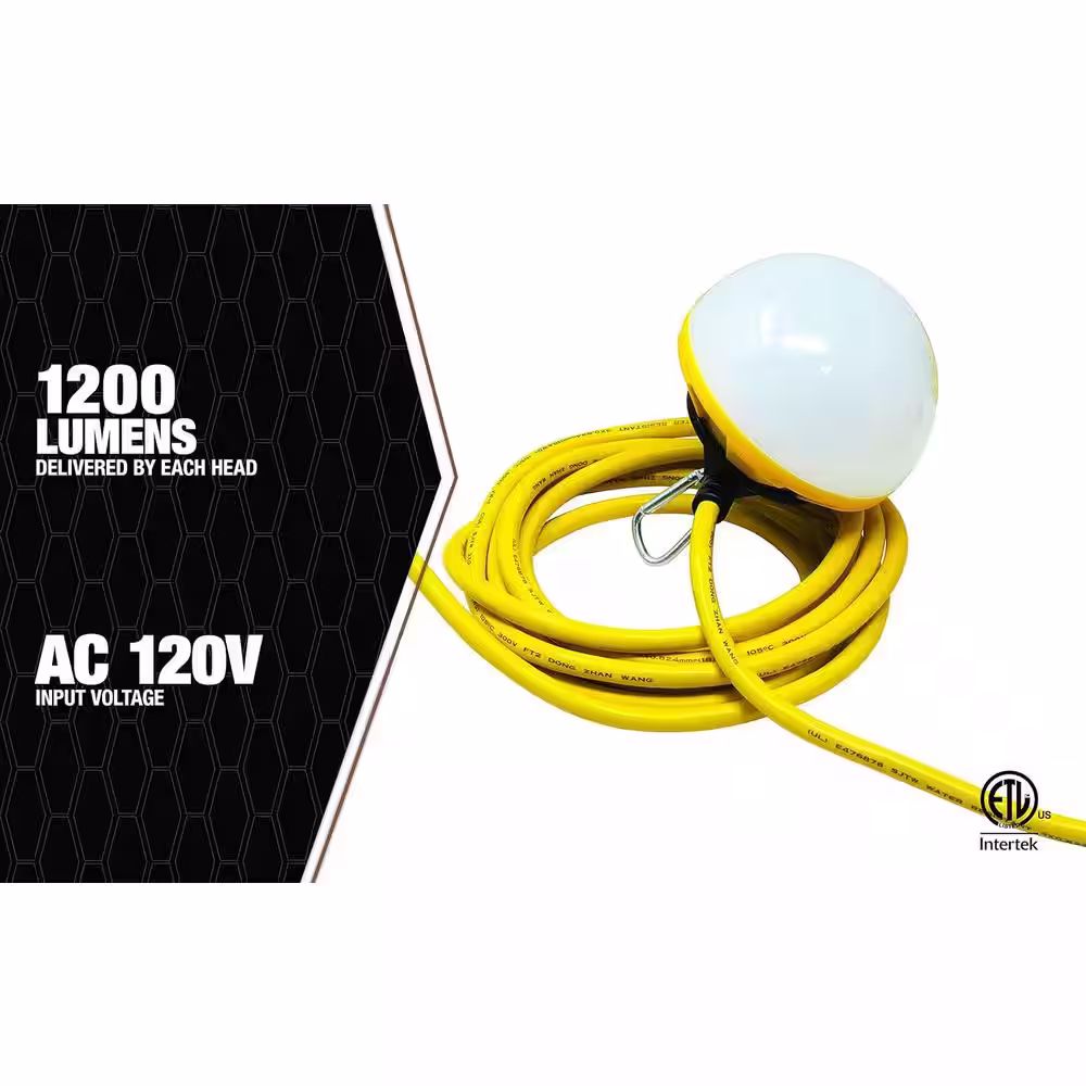 Southwire 12000 Lumens LED String Light, 100 ft. Yellow 18/3 SJTW Power Supply Cord