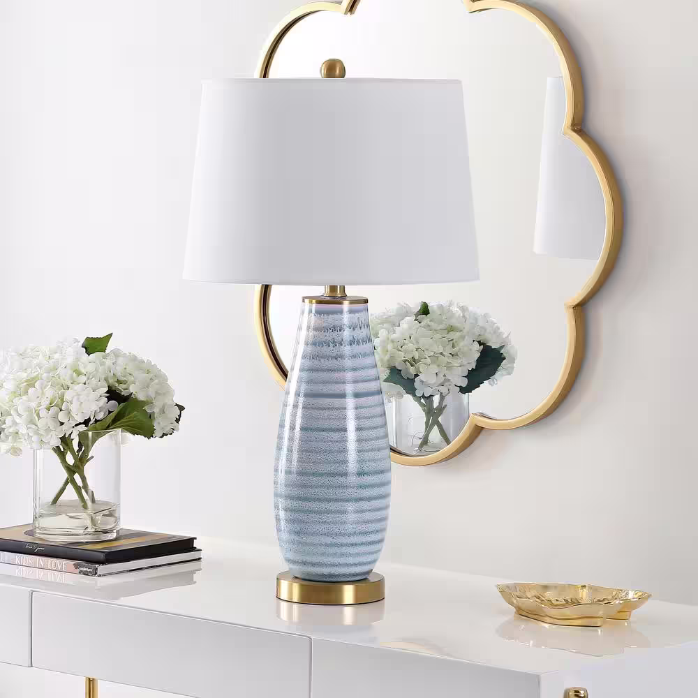 Safavieh Eliana 26.5 in. Blue Table Lamp with White Shade