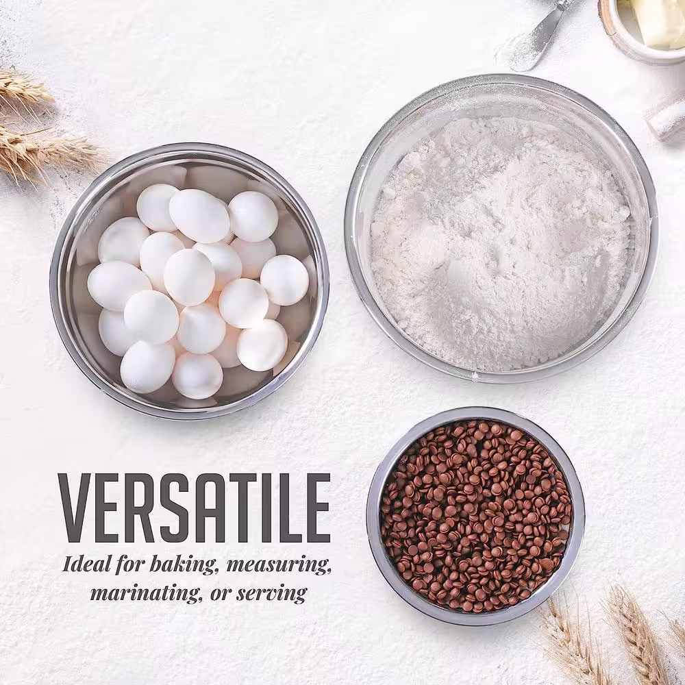 OVENTE 3-Piece Mixing Bowls with Lids Stainless Steel Kitchen Storage Bakeware Set