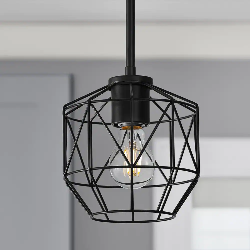 None 2-1/4 in. Matte Black Metal Geometric Cage Pendant Light Shade