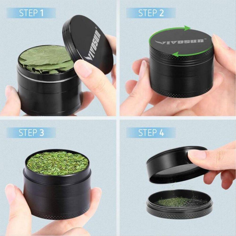 VIVOSUN 2 in. 4-Piece Zinc Alloy Herb Spice Grinder With Pollen Scraper In Black