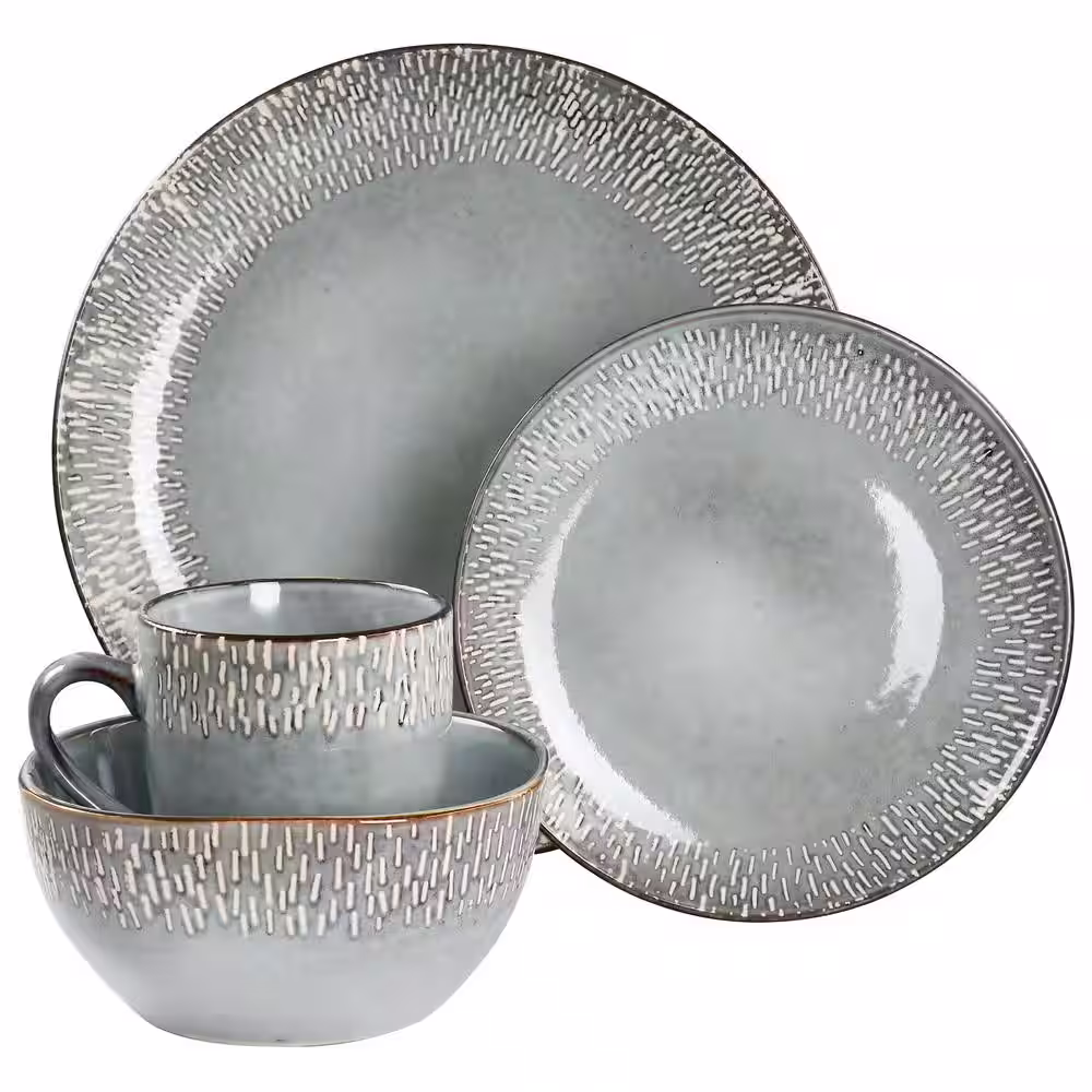 Meritage 16-Pcs Reactive Glaze Stoneware Dinnerware Set Service of 4 in Grey