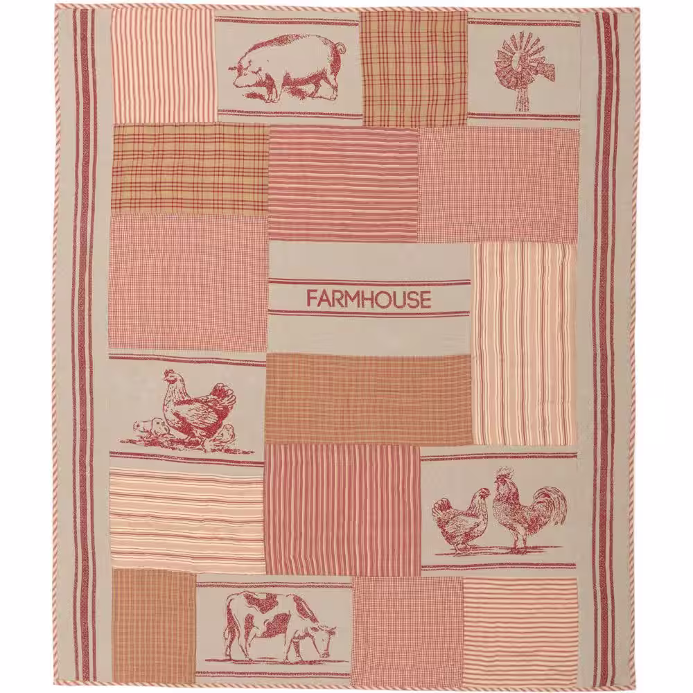 VHC Brands Sawyer Mill Red Farm Animal Quilted Cotton 60 in. x 50 in. Throw