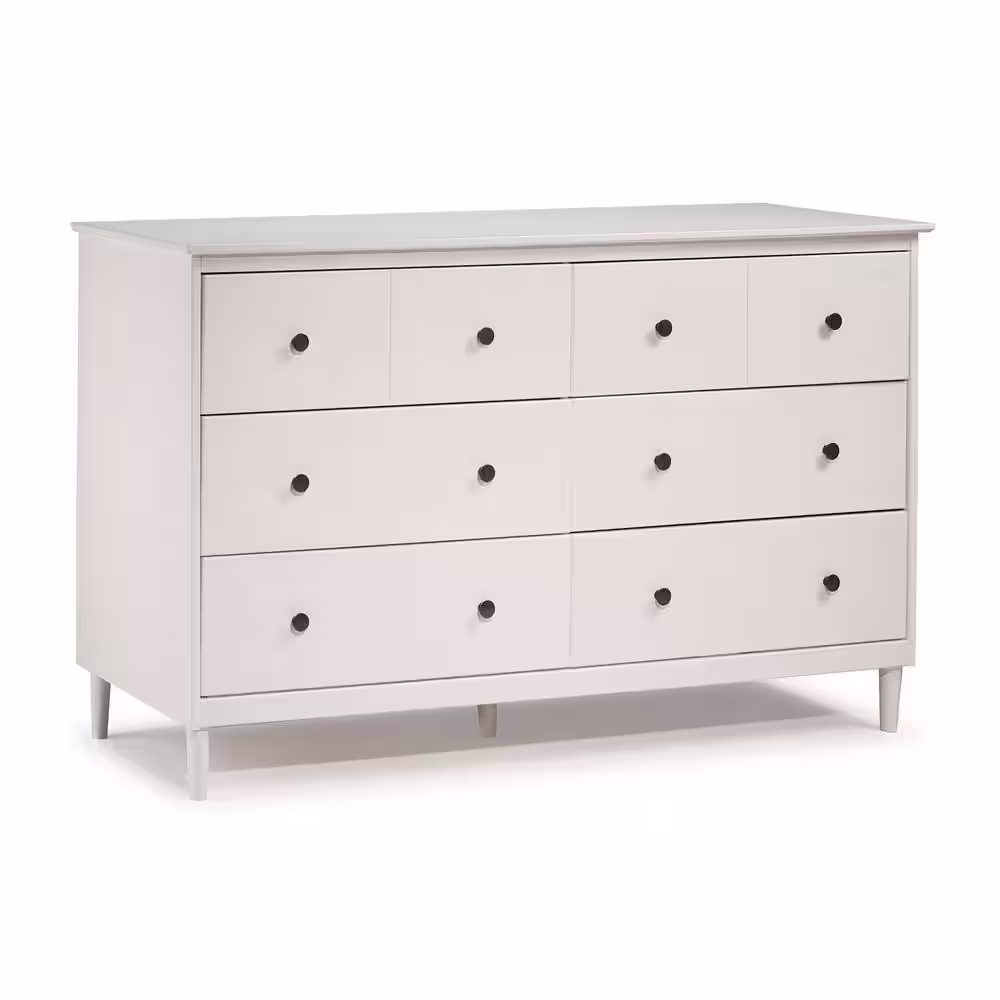 Walker Edison Furniture Company Classic Mid Century Modern 6-Drawer White Solid Wood Dresser