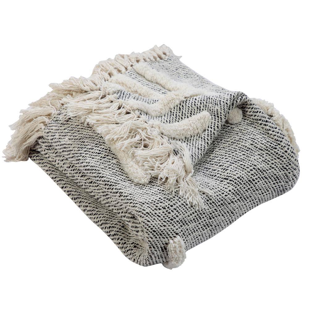 LR Home Norah Abstract Zigzag Black Melange Pure Cotton Decorative Gray Throw Blanket