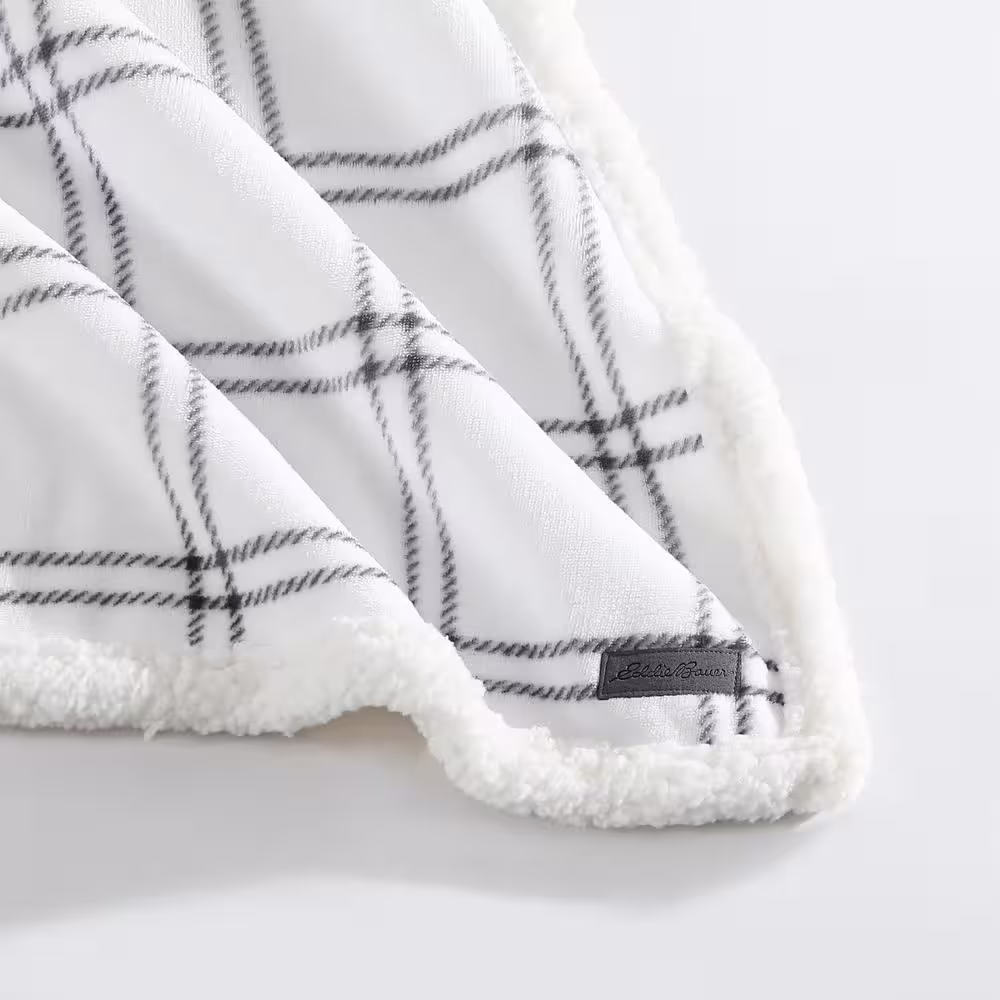 EDDIE BAUER Kettle Falls Plaid 1-Piece Gray Ultra Sherpa Microfiber Full/Queen Blanket
