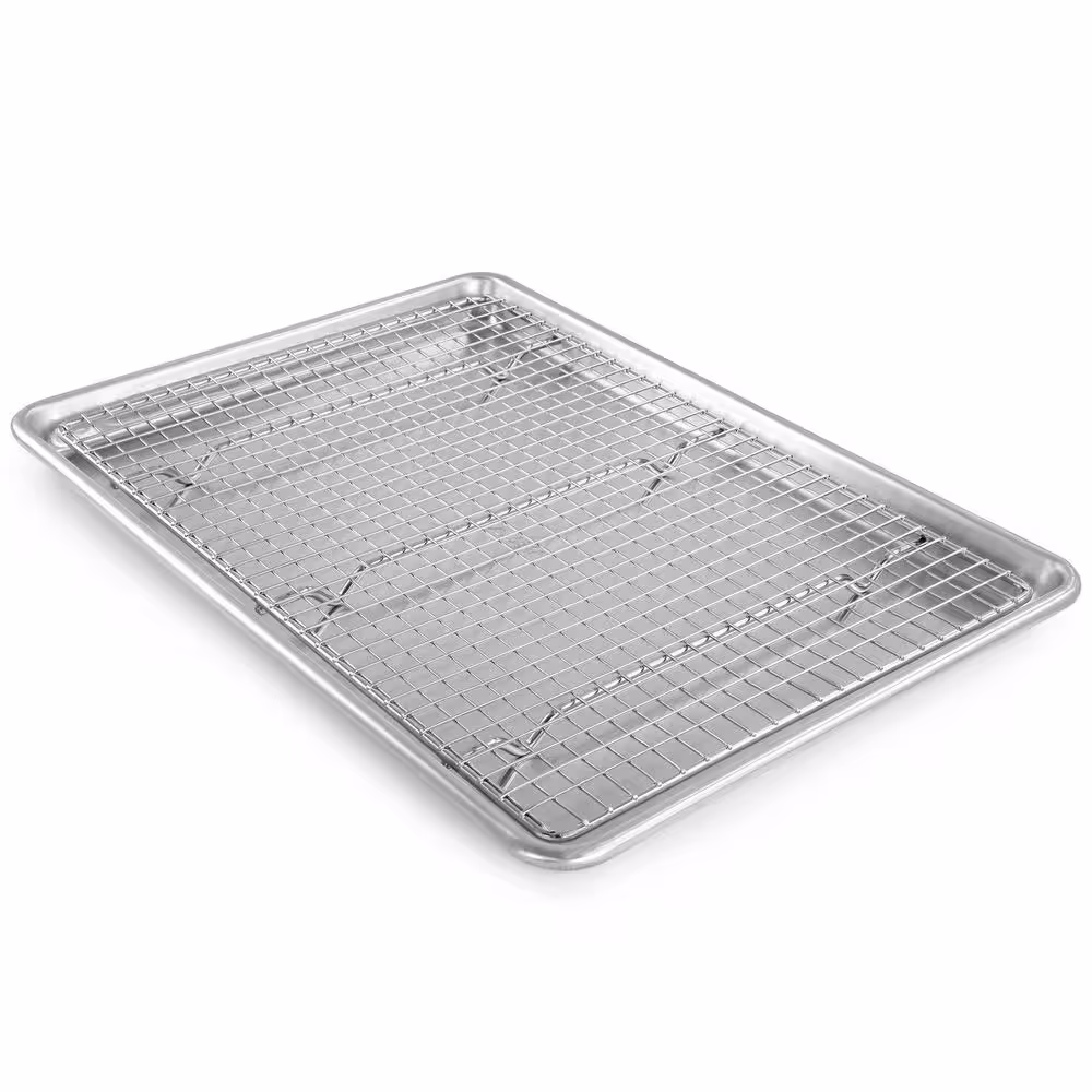 Oster Baker's Glee 17 in. x 13 in. Stainless Steel Cookie Sheet and 16 in. Cooling Rack Bakeware Set in Silver