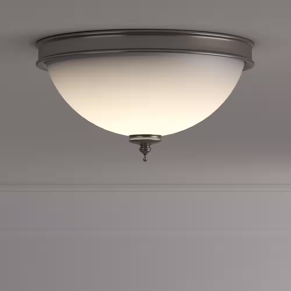 Hampton Bay Eastpoint 13 in. 2-Light Brushed Nickel Flush Mount with Frosted Glass Shade