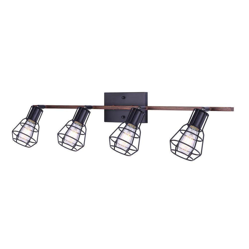 CANARM Toma 2.8 ft. 4-Light Matte Black and Faux Wood Incandescent or LED Track Lighting Kit