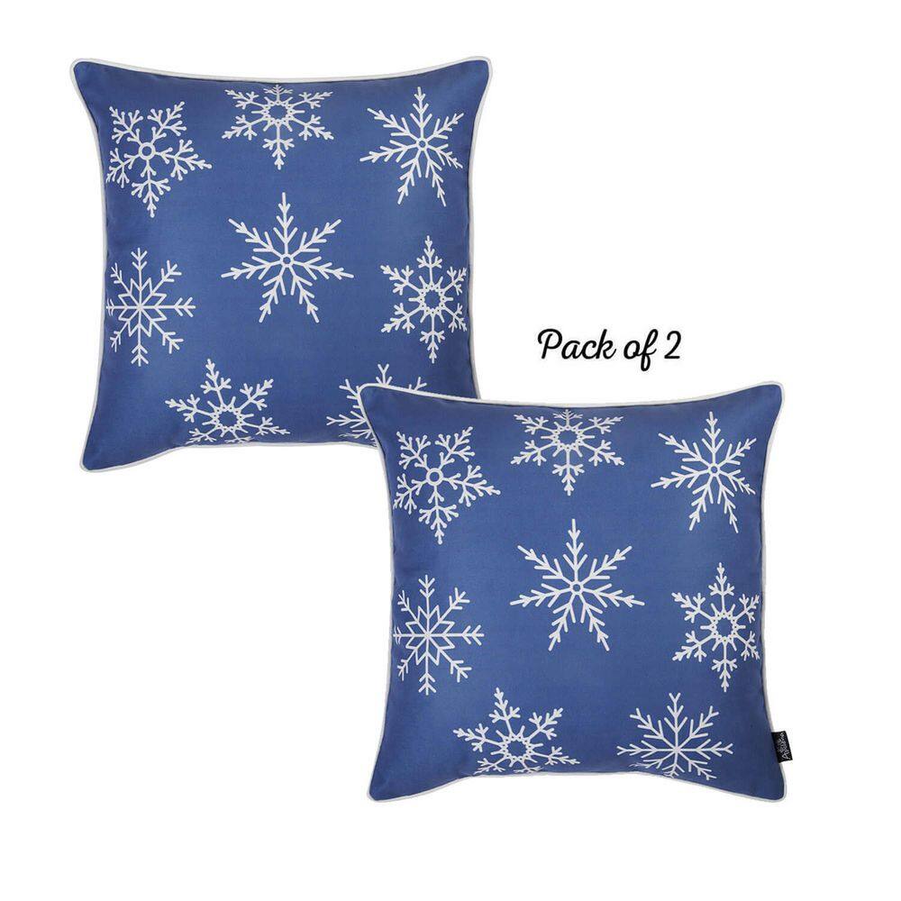 None Decorative Christmas Snowflakes Throw Pillow Cover Square 18 in. x 18 in. Blue and White for Couch, Bedding (Set of 2)