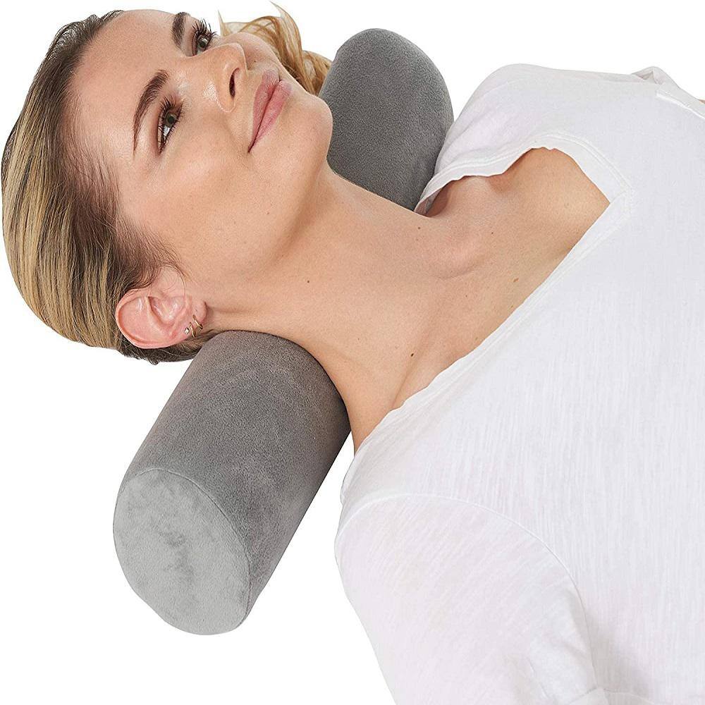 Shatex Memory Foam Round-Neck Pillow Head Support Soft Pillow for Sleeping Rest Gray Standard Pillow