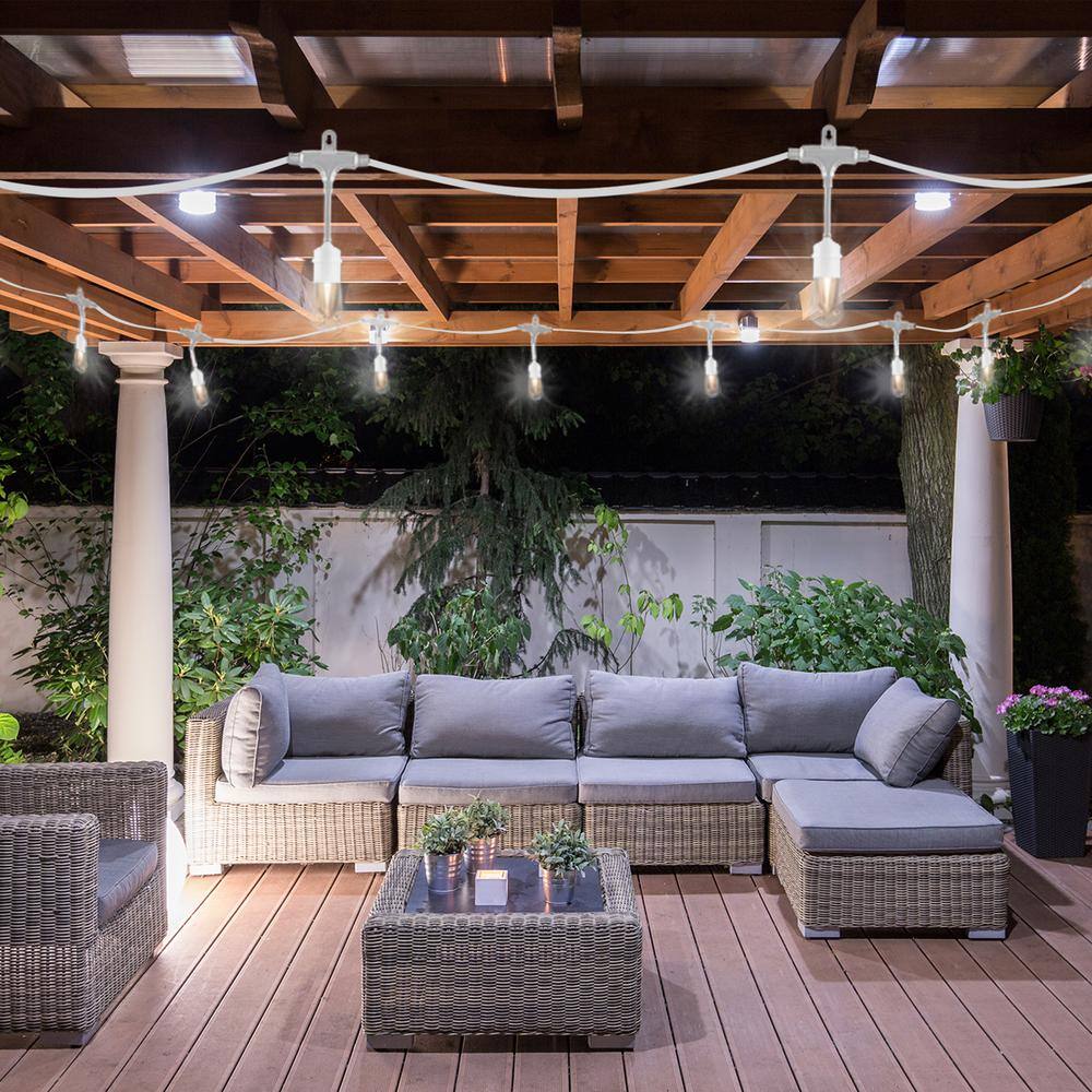 Enbrighten 12 Bulb 24 ft. Outdoor/Indoor LED String Light with White Cord, Acrylic Edison Bulbs (2-Pack)