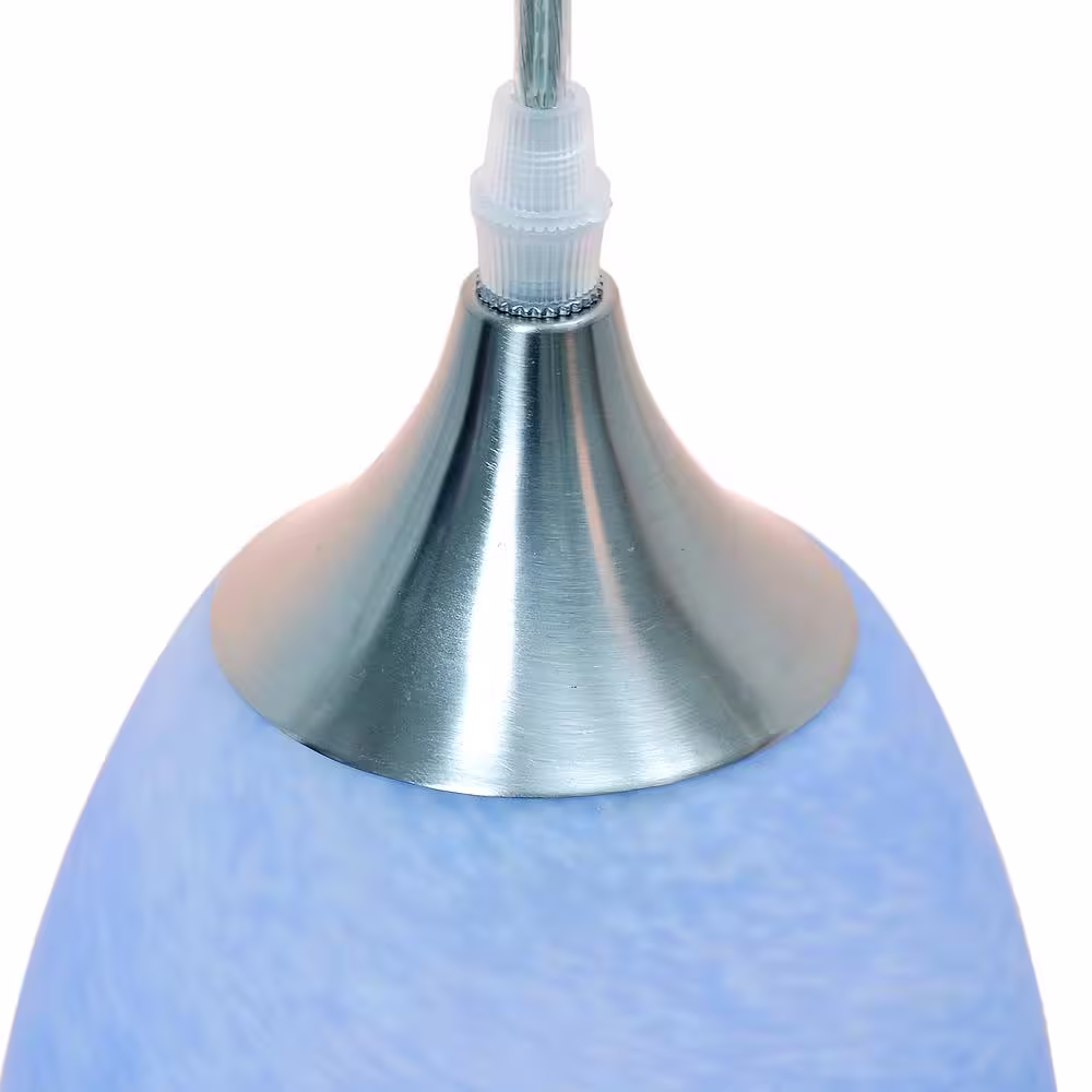 None 1-Light Oval Nickel Hand Blown Blue Glass Shade Pendant (Pack of 3)