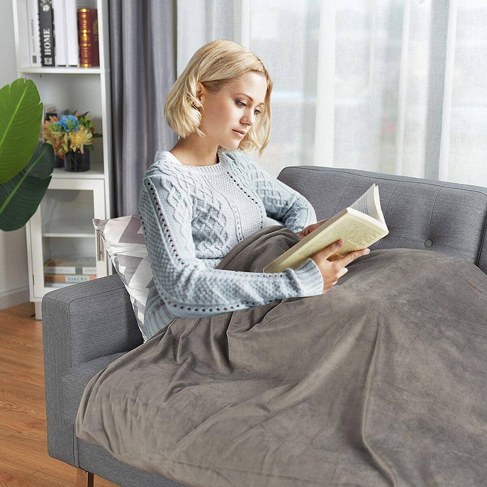 Costway Grey Heavy Sensory 80 in. x 60 in. 23 lb. Weighted Blankets with Cover Glass Beads