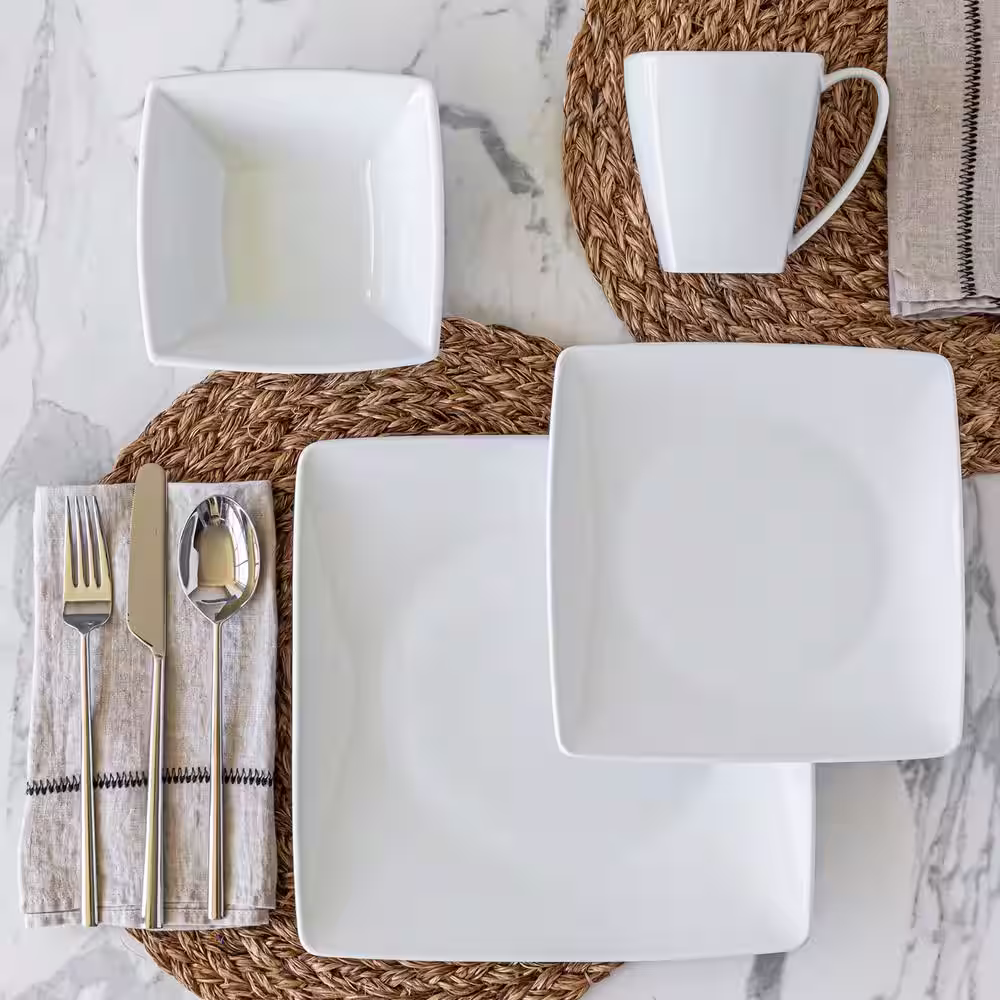 Over and Back 32-Piece White Porcelain Dinnerware Set (Service for 8)