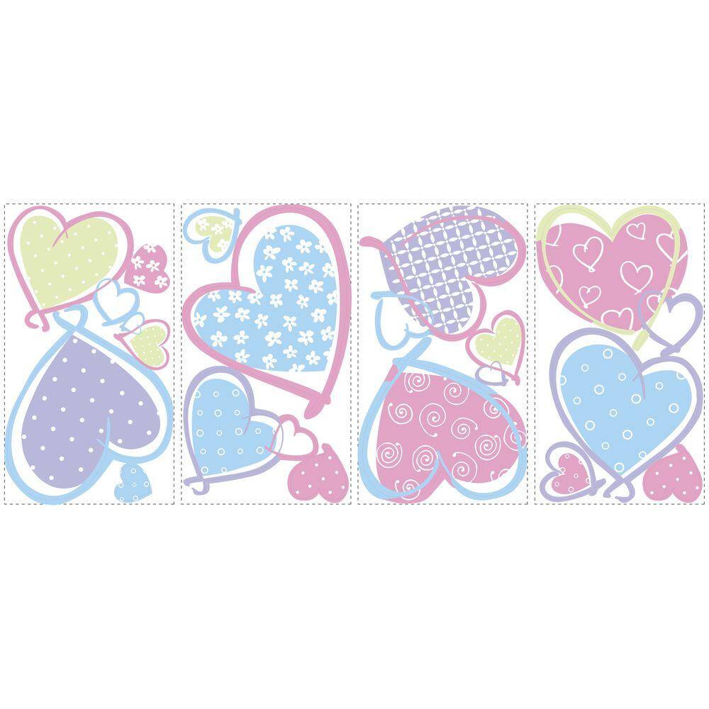 RoomMates 5 in. x 11.5 in. Hearts Peel and Stick Wall Decal