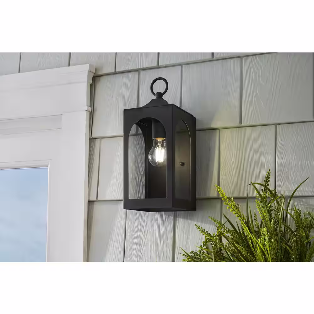 Hampton Bay Tremont 1-Light Black Outdoor Wall Light Fixture with Clear Glass