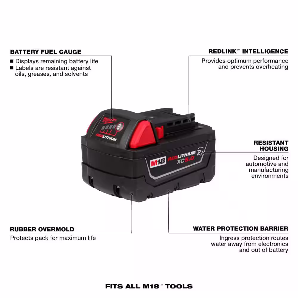 Milwaukee M18 FUEL GEN-3 18V Lithium-Ion Brushless Cordless 1/2 in. CP Impact Wrench w/Friction Ring w/5.0 ah Resistant Battery