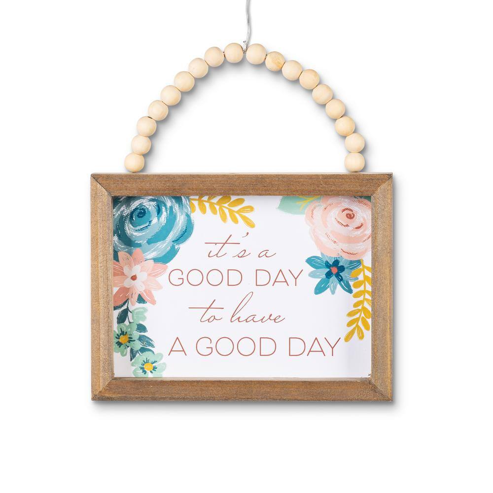 Lone Elm Studios 7.88 in. W Inspirational Wood Wall Art with Beaded Hanging Handles (Set of 3)