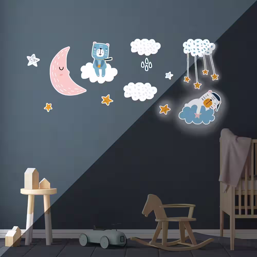 None Blue Semi-Gloss Bears Glow in the Dark Wall Stickers