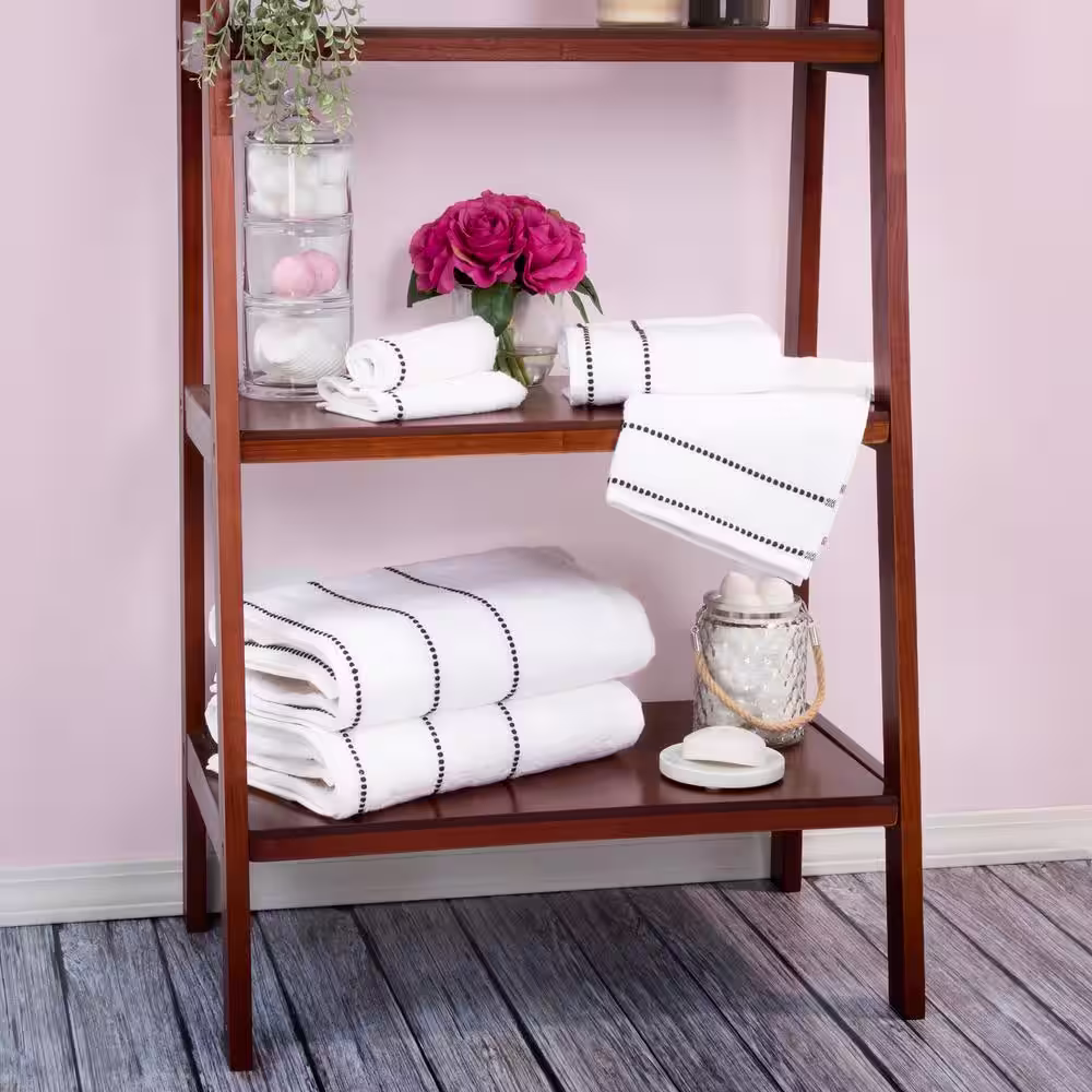 None 6-Piece White/Black Luxury Quick Dry 100% Cotton Bath Towel Set