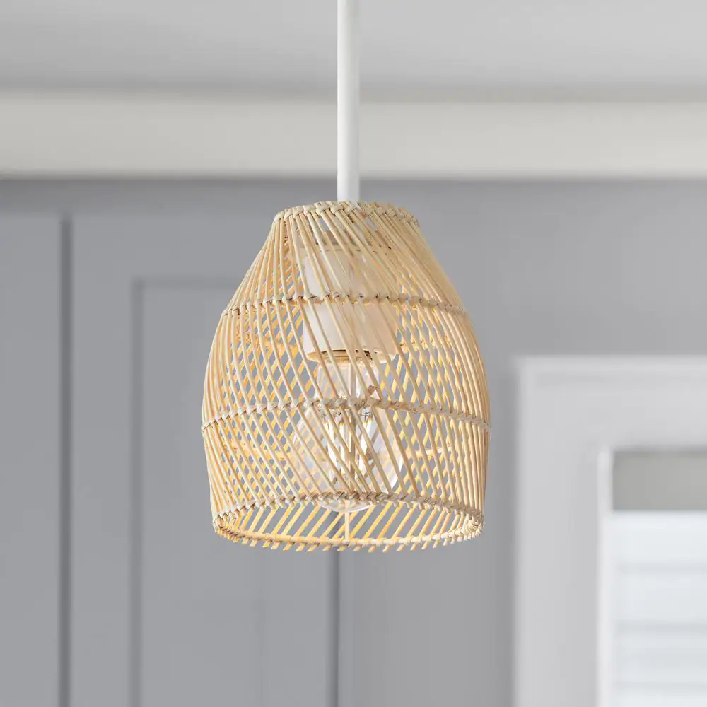 None 2-1/4 in. Fitter Small Natural Bamboo Dome Pendant Lamp Shade