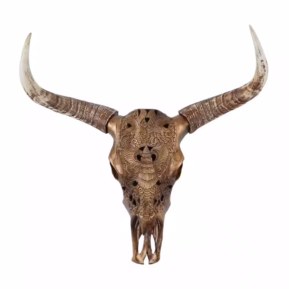 Litton Lane 30 in. x 28 in. Bronze Polystone Bohemian Cow Skull Wall Decor
