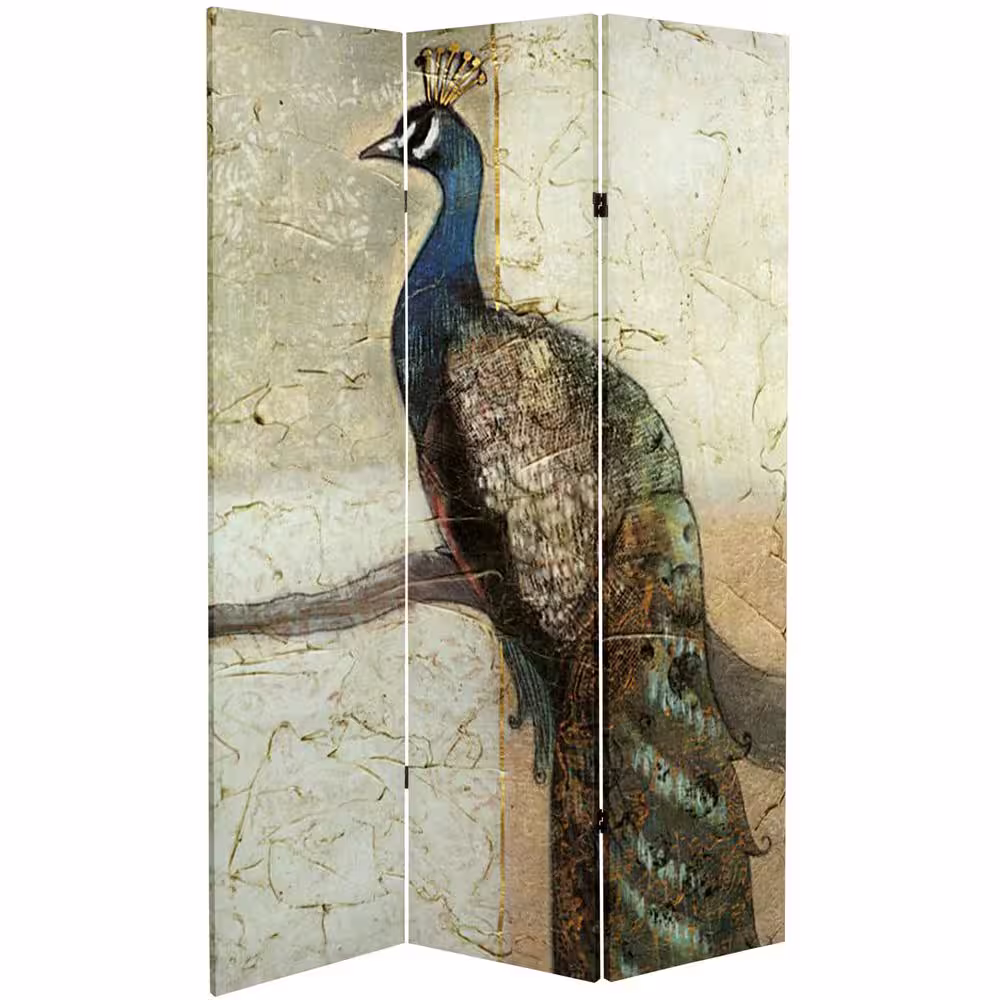 Oriental Furniture 6 ft. Peacocks Printed 3-Panel Room Divider