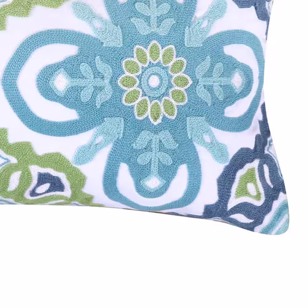 None Cressida Teal, Blue, Green, Emroidered Medallions 24 in. x 12 in. Throw Pillow