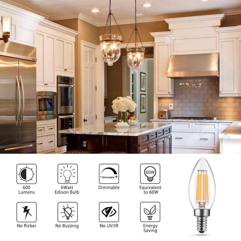 YANSUN 40-Watt Equivalent B11 Dimmable Edison LED Light Bulb Soft White 2700K (6-Pack)