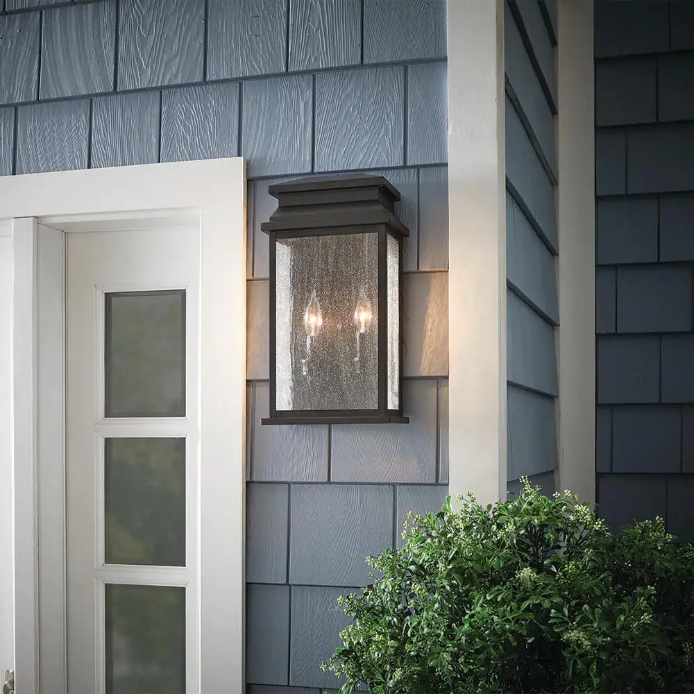 Home Decorators Collection Sirrine 2-Light Black Outdoor Wall Light Fixture with Clear Seeded Glass