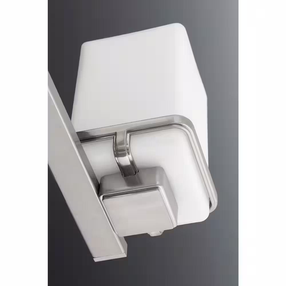 Progress Lighting Metric Collection 1-Light Brushed Nickel Etched/Painted White Inside Glass Coastal Bath Vanity Light