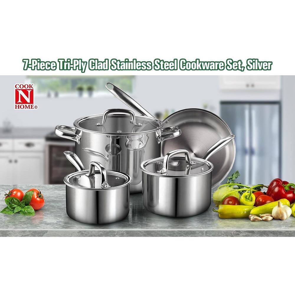 Cook N Home 7-Piece Tri-Ply Clad Stainless Steel Cookware Set